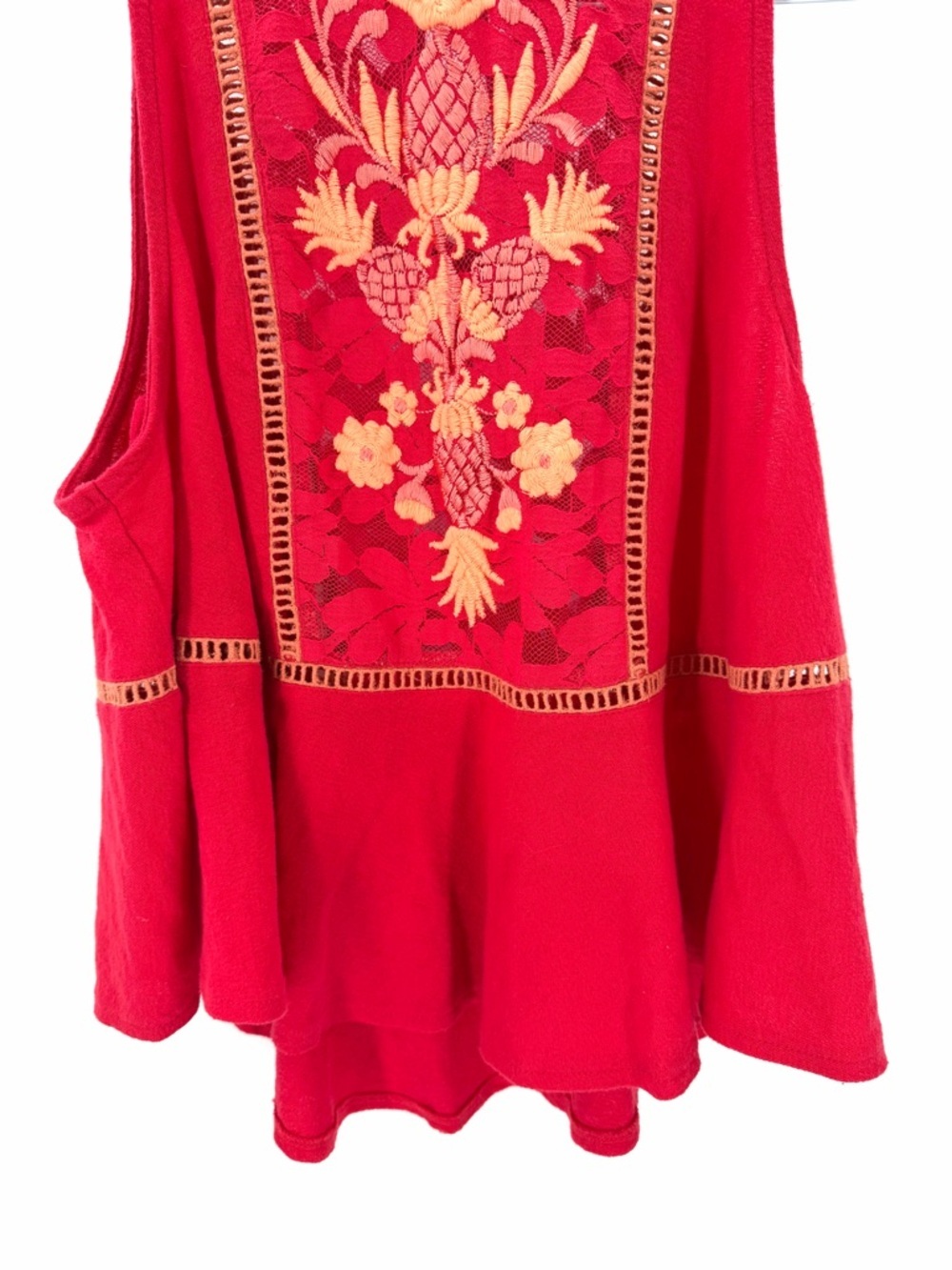 Free People Boho Cottagecore Pineapple Lace Embroidered Flora Swing Tank Top - Picture 6 of 8